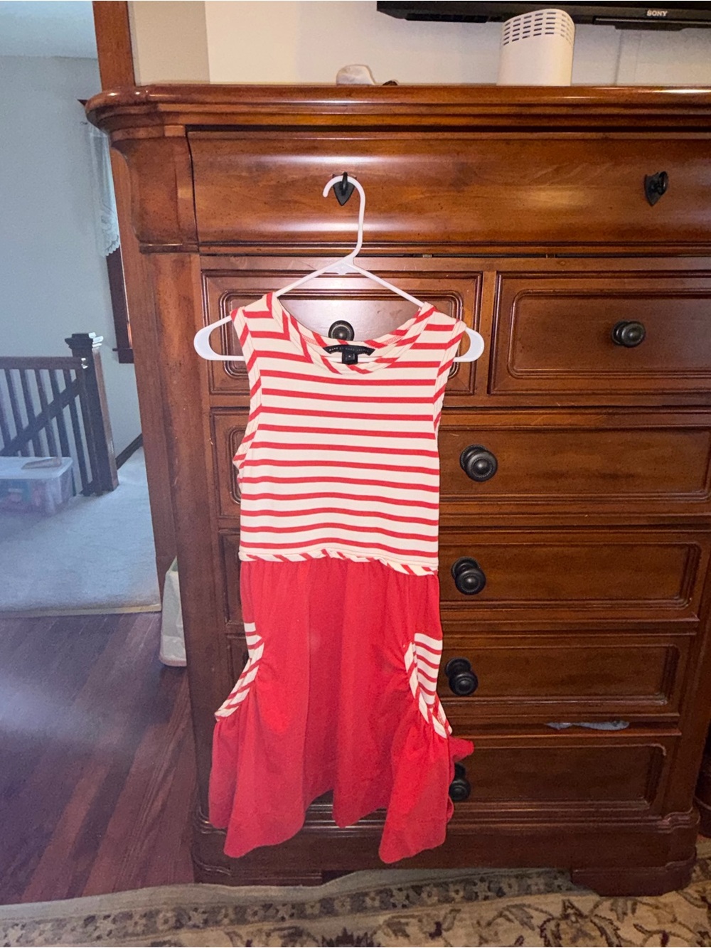 Marc by Marc Jacobs Red & White Striped Sleeveless Dress w/ Pockets Size Small